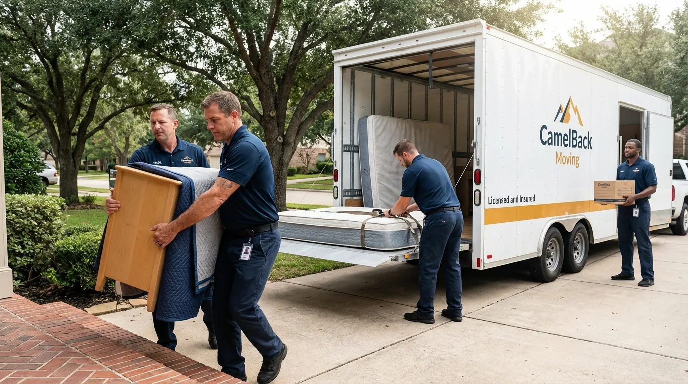 Crew loading residential truck for cross-state move from Plympton, MA