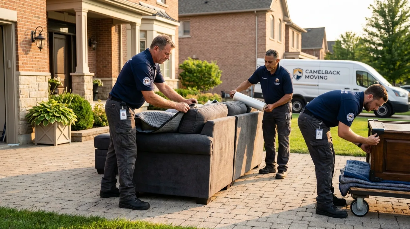 Large estate moving crew wrapping furniture in Plympton, MA